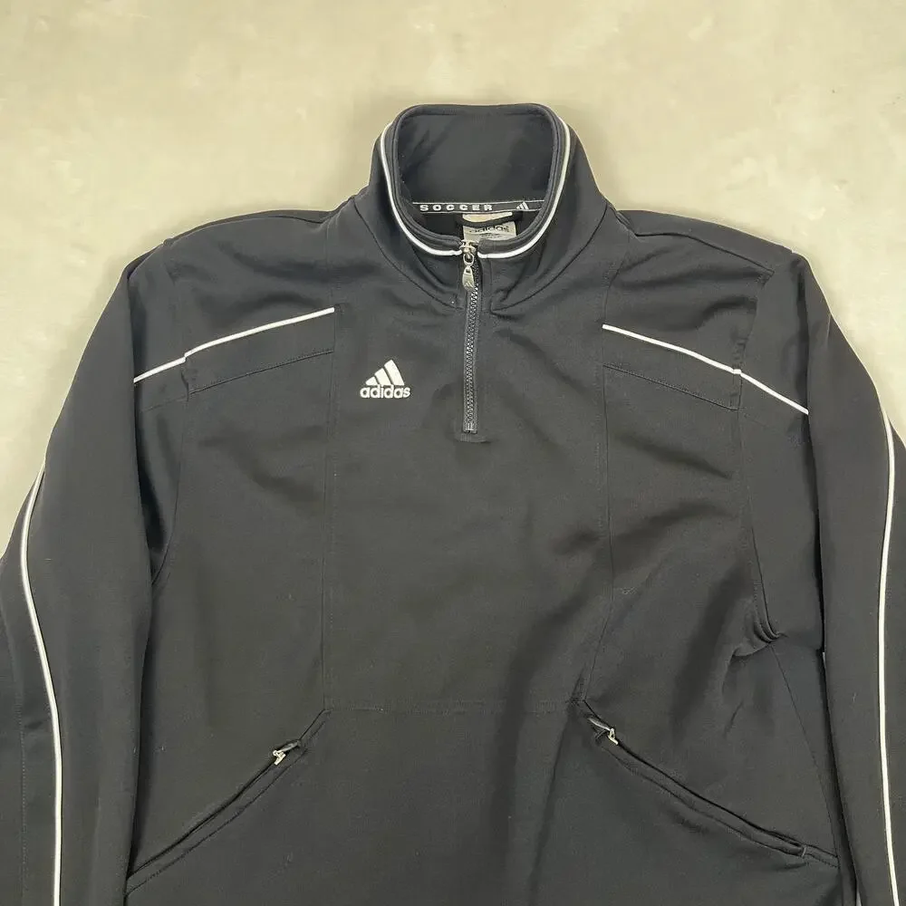 Adidas Soccer Sweatshirt Mens Large Black 1/4 Zip Mock Neck Pullover Athletic